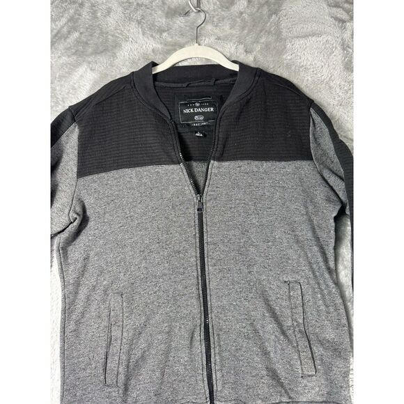 Nick Danger Jacket Mens L Zip Gray Black Long Sleeve Stretch Performance - Picture 2 of 9